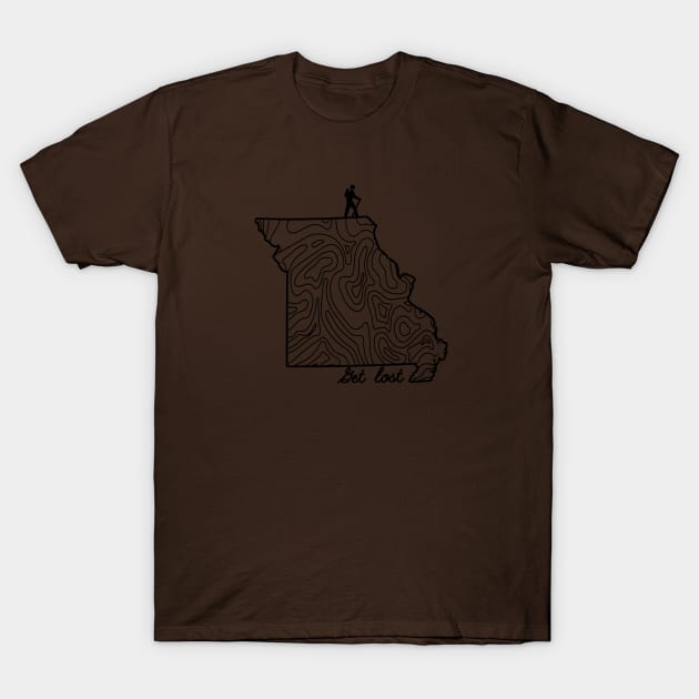 Get Lost Hiking Topographic Art Hike Missouri State Map T-Shirt by TeeCreations